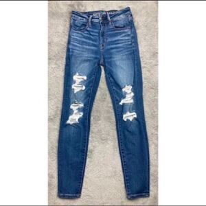 American Eagle medium wash distressed next level stretch high rise jegging jeans